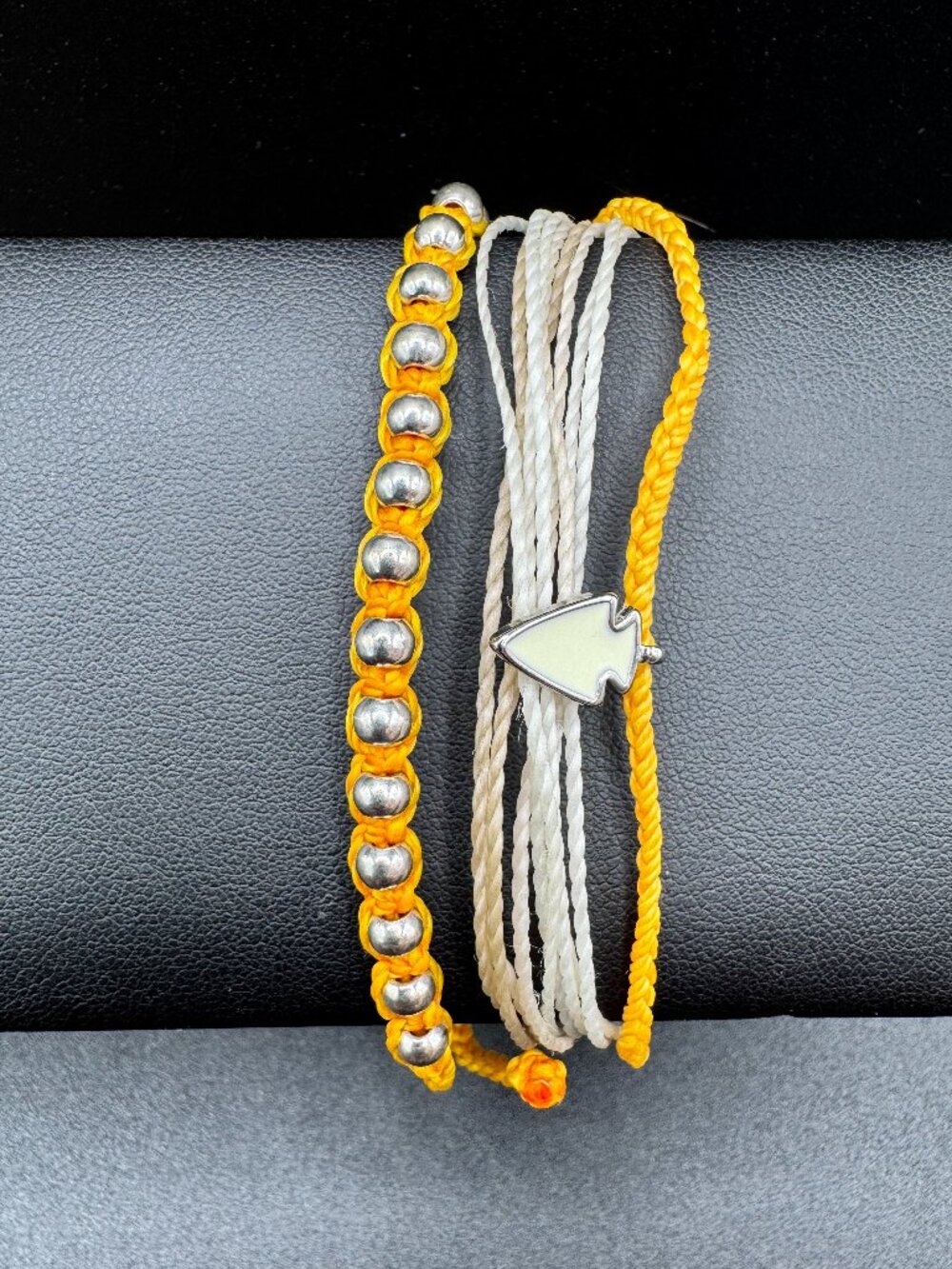 Pura Vida White Arrowhead Charm Silver Beaded Boho Surf Yellow Bracelet Stack